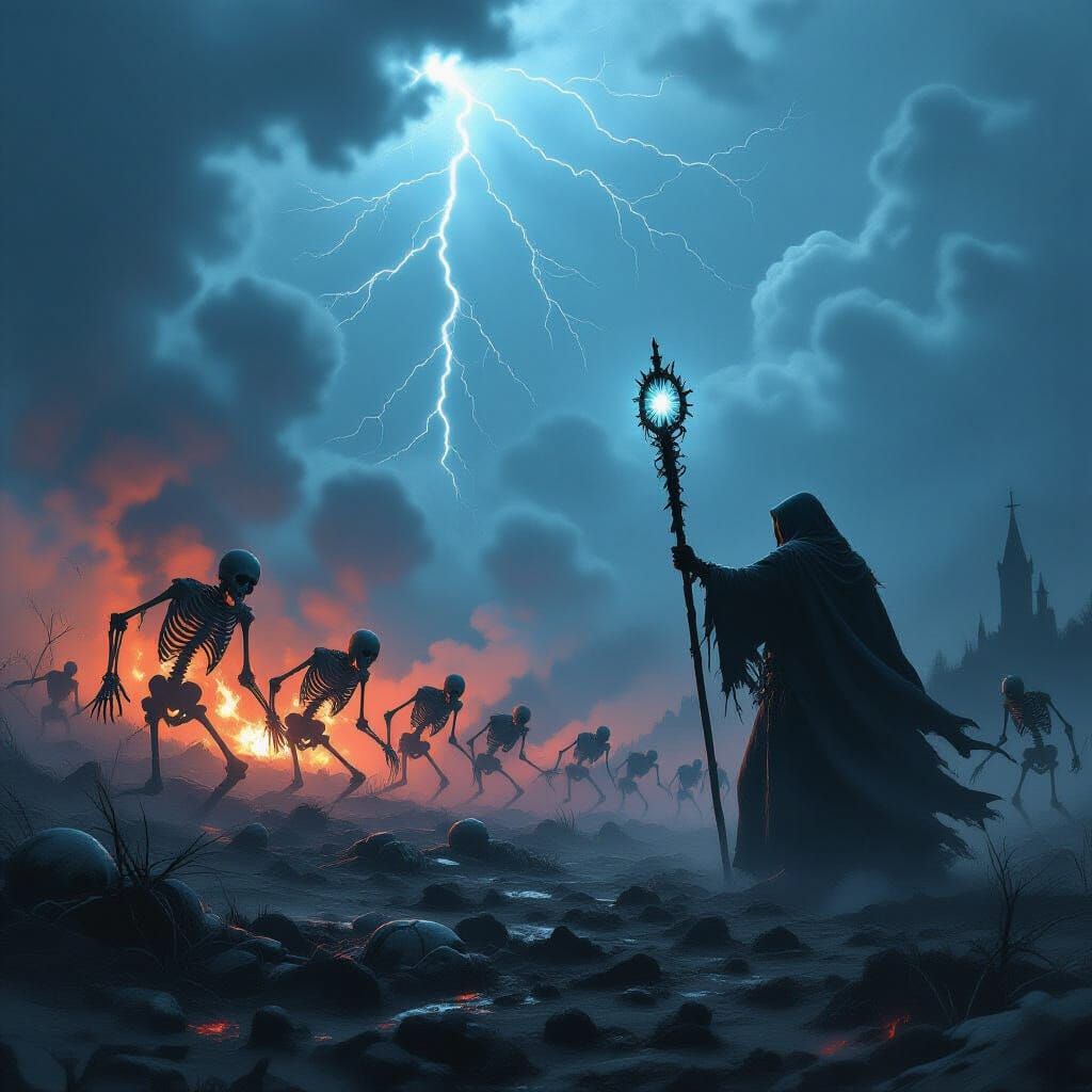 Necromancer Summons Undead Army on Battlefield