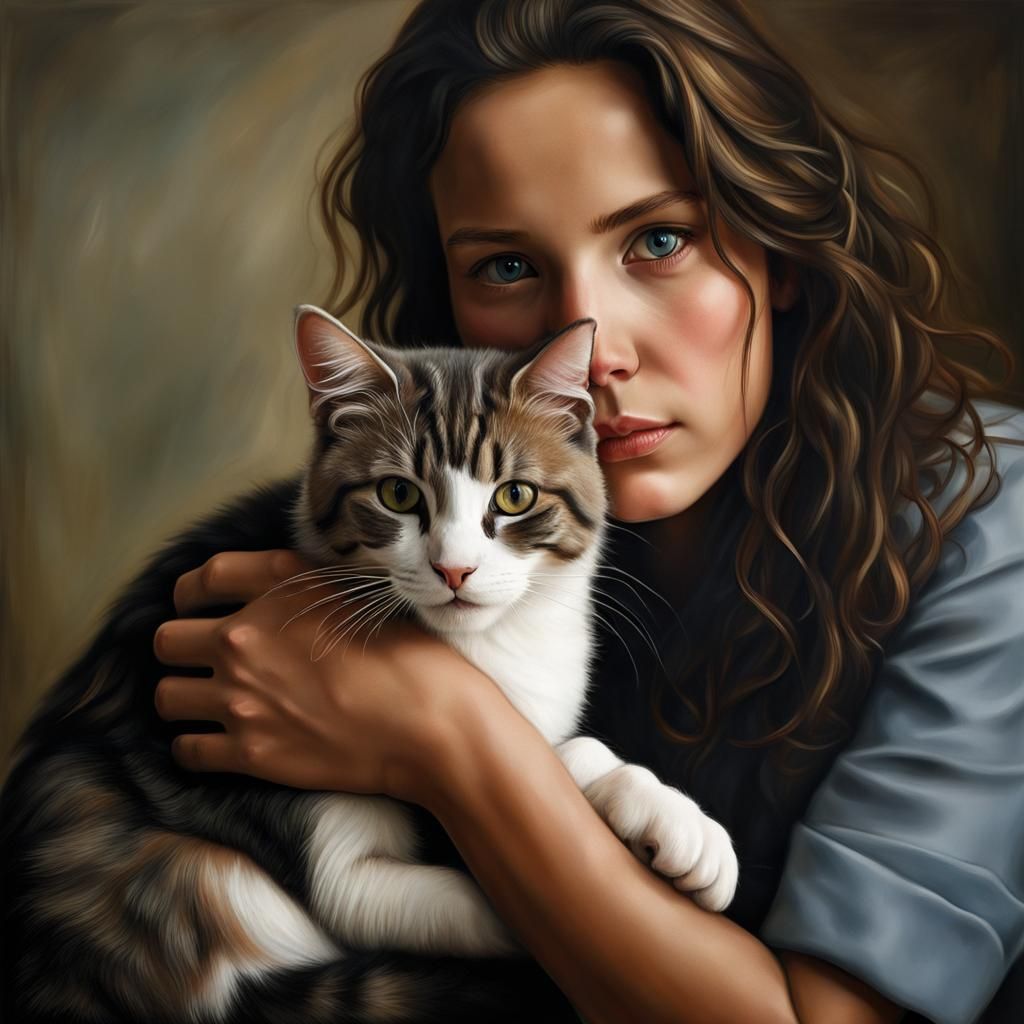 Detailed Portrait of Person Holding Cat