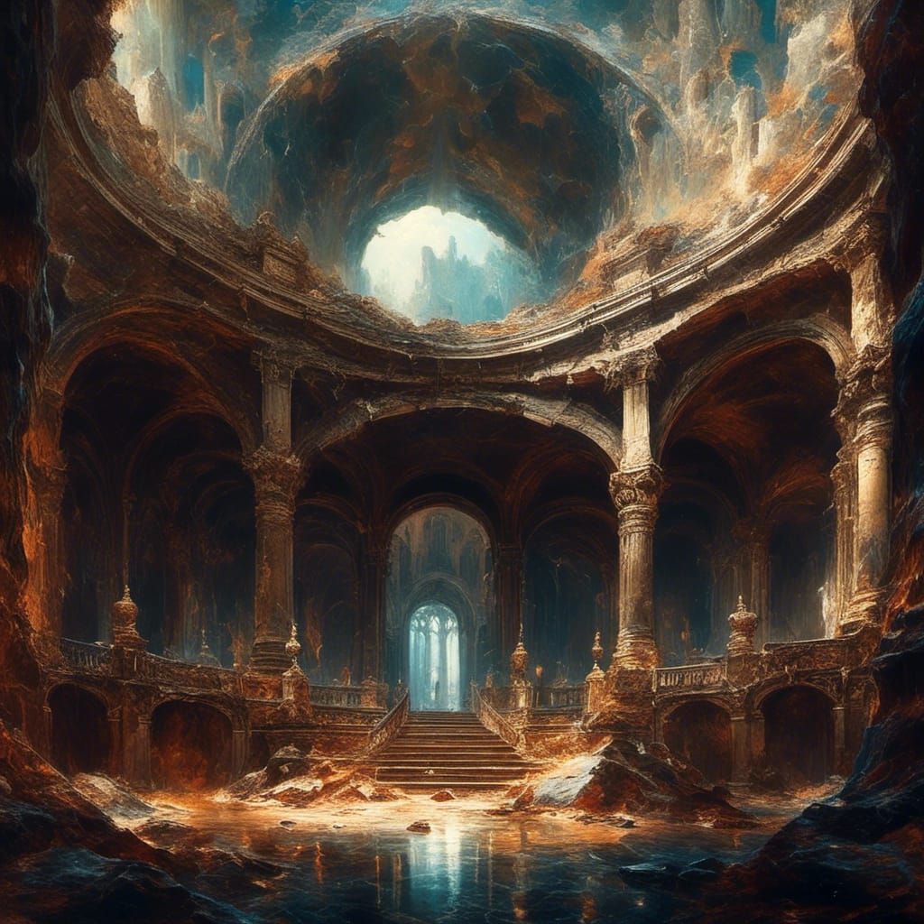 Vibrant Crystal Palace in Cave, Digital Matte Painting