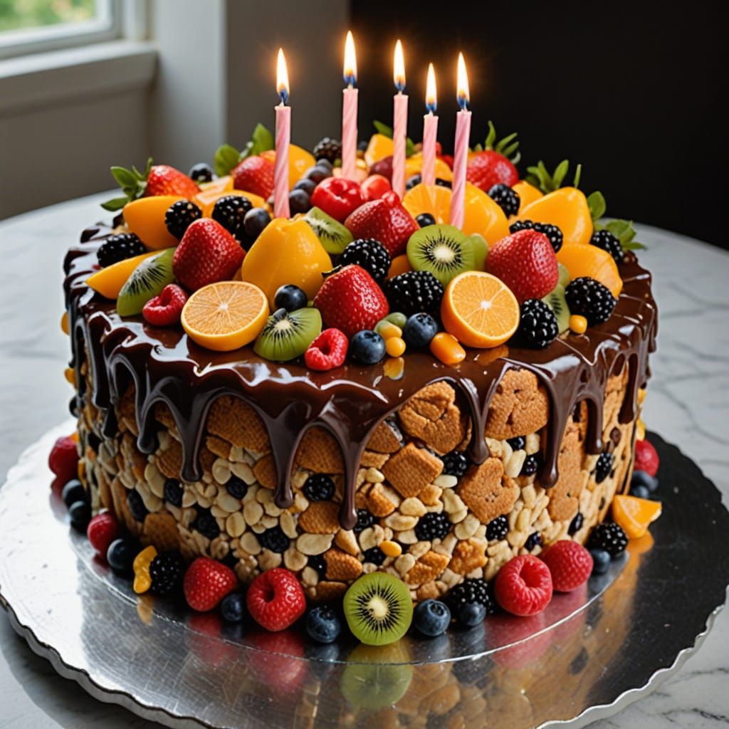 Whimsical Fruitcake Birthday Celebration