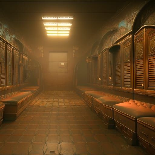 Detailed Locker Room Matte Painting in Deep Color