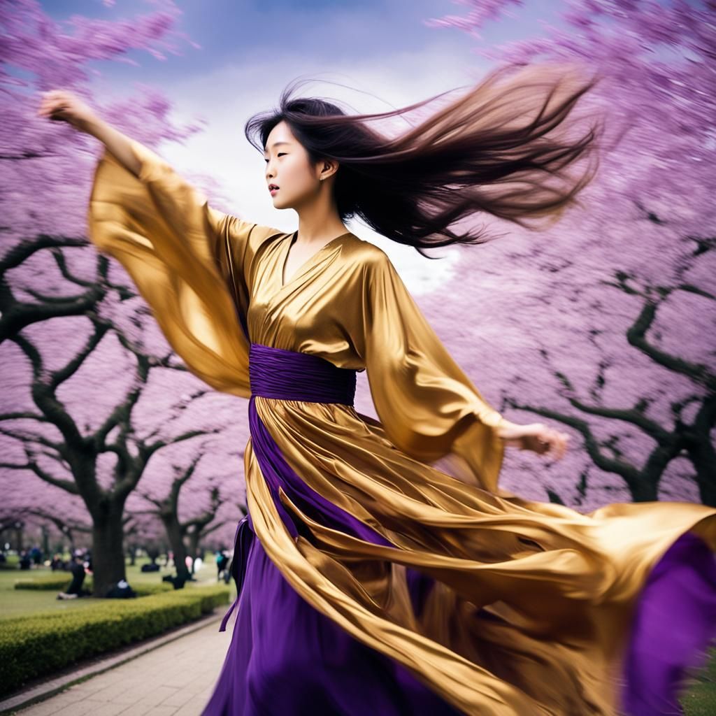 Asian Girl in Wind, Yoshitaka Amano Style