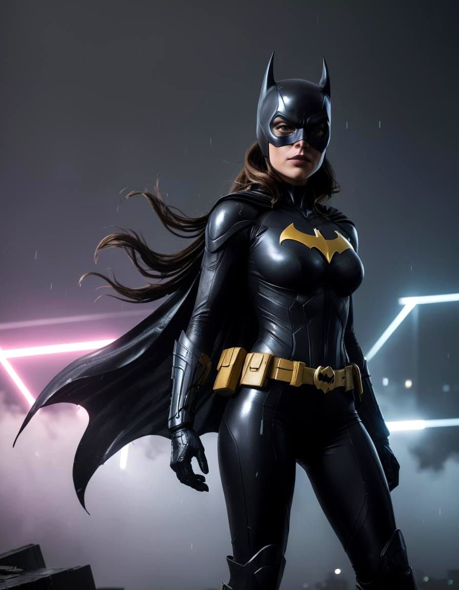 Hyperrealistic Batgirl Portrait in Dystopian Cyberpunk Style
