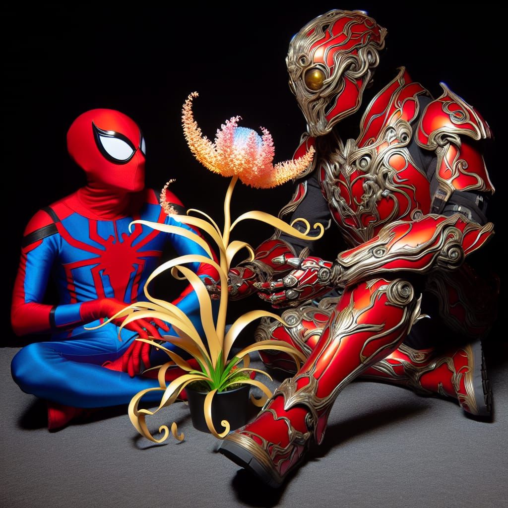 Costumed Figures Share Glowing Plant