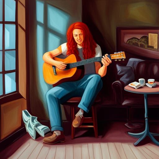 Cafe Scene with Guitarist in 3D Game Style