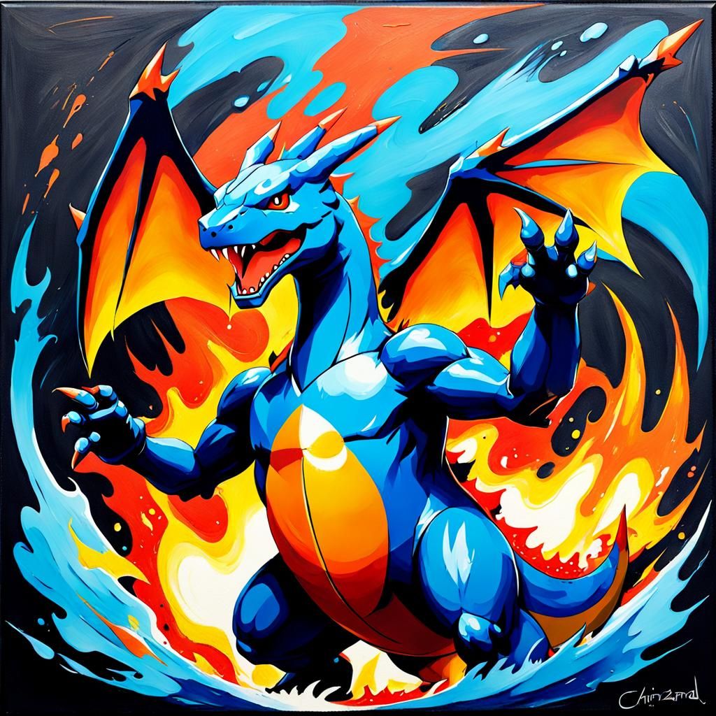 Abstract Charizard Painting with Complementary Colors