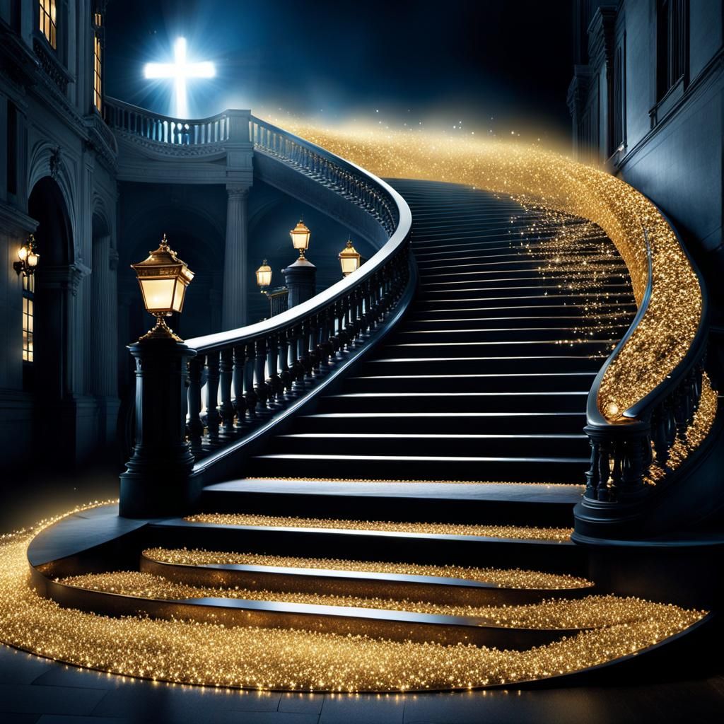 Surreal Stairway to Heaven in Golden Light