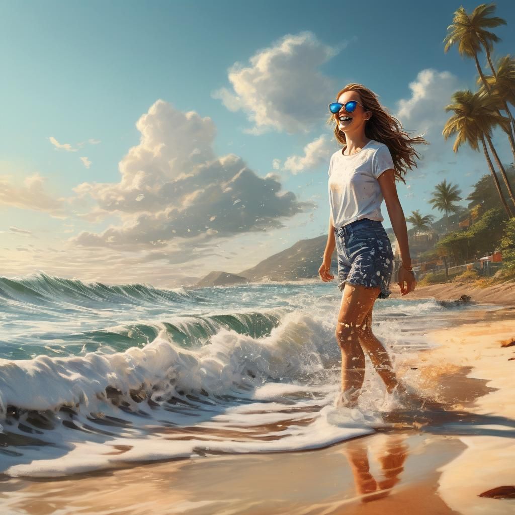 Hyperrealistic Beach Portrait with Dramatic Lighting