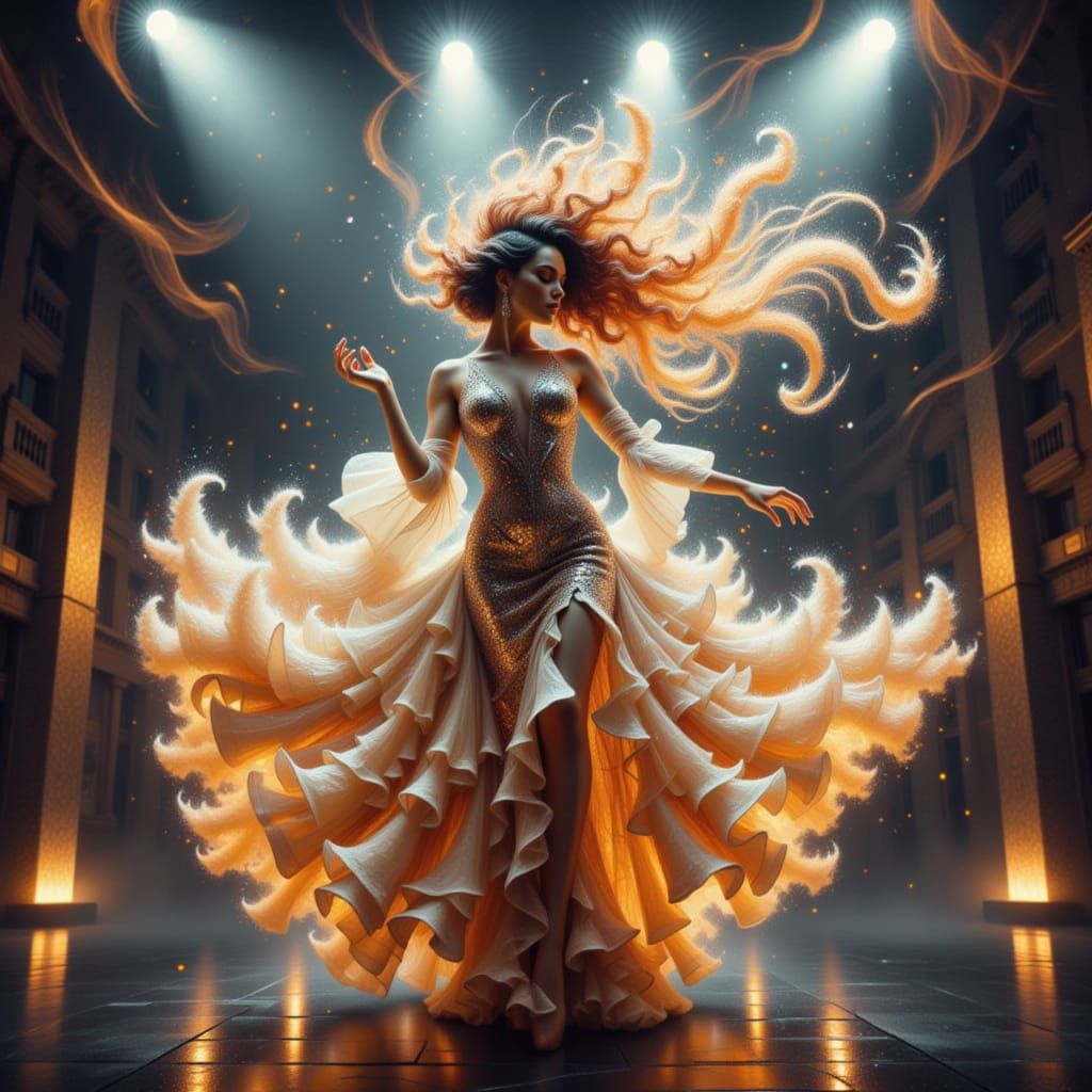 Ethereal Showgirl with Feathers in Surreal Style