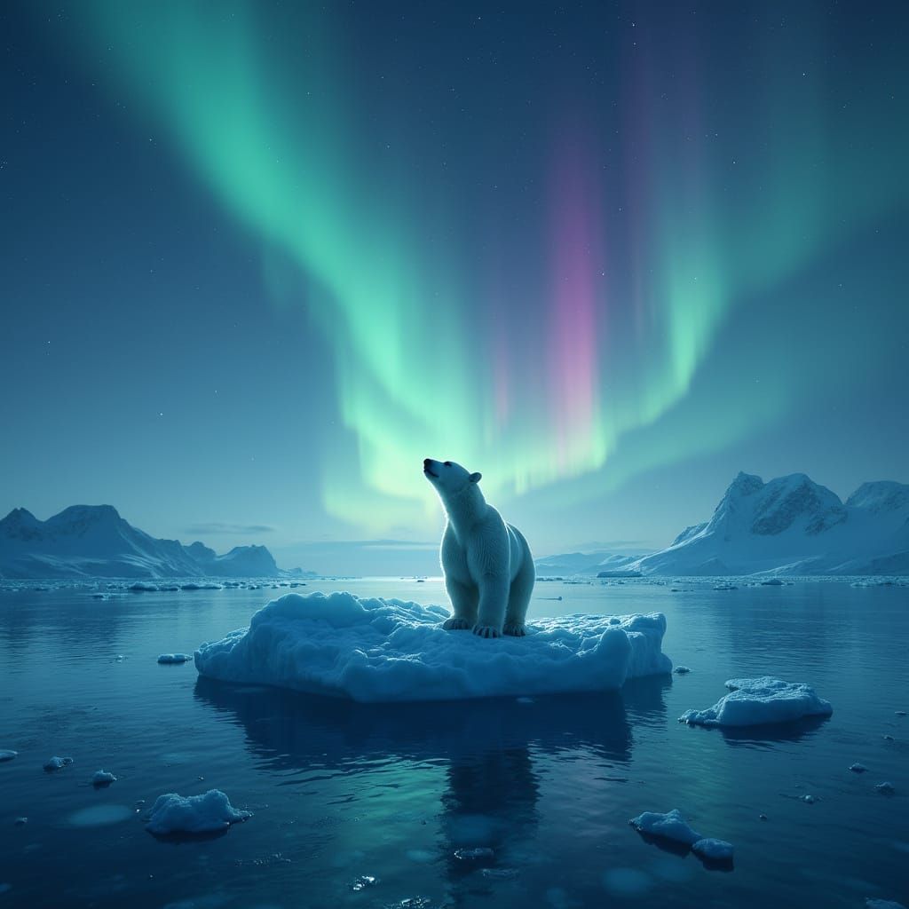 Surreal Arctic Wildlife Scene with Majestic Polar Bear and A...