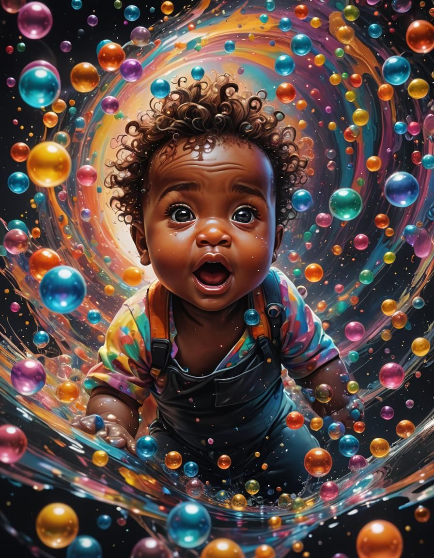 Hyperrealistic Baby in Colorful Black Hole