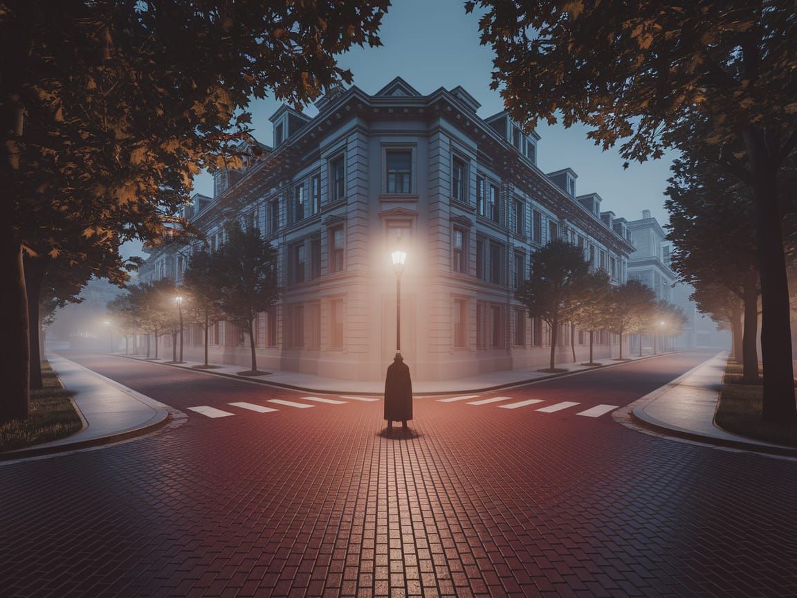 Mysterious Figure in Misty Gilded-Age Street