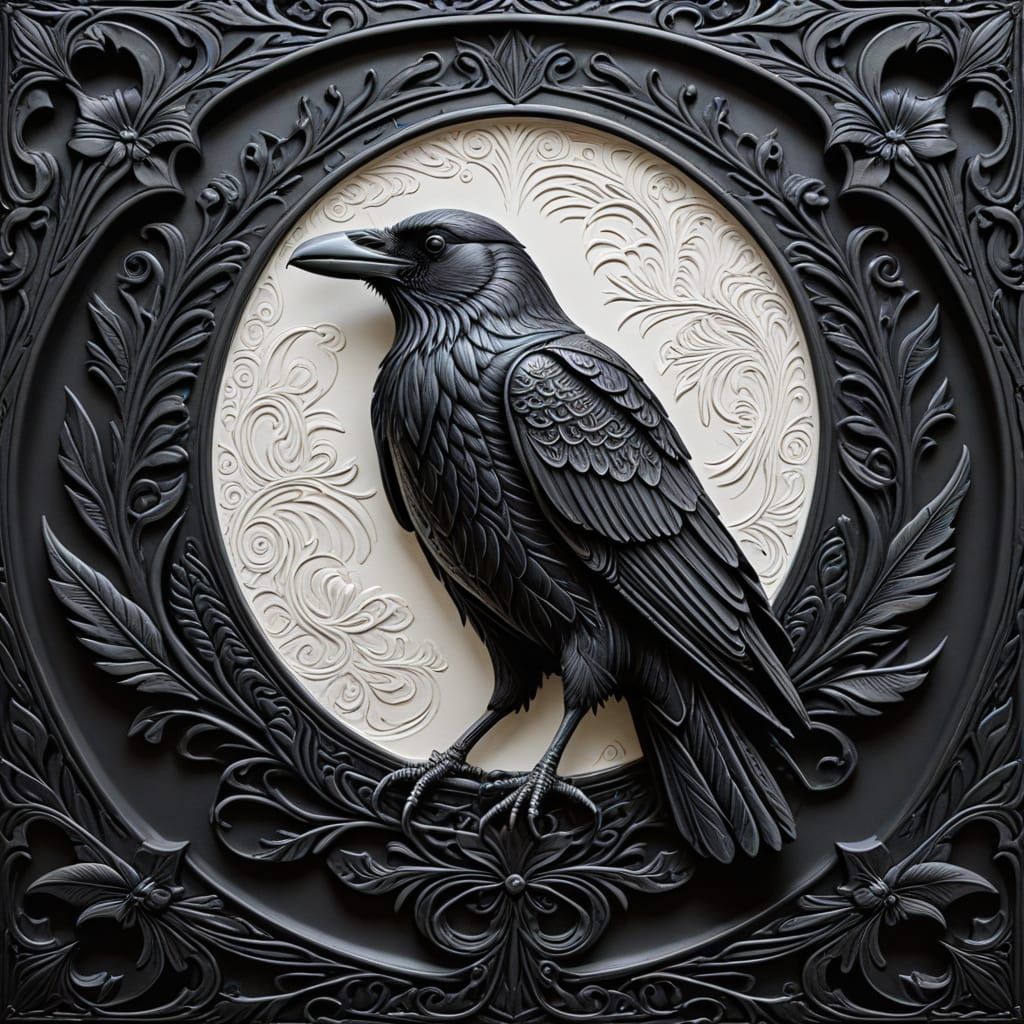 Detailed Raven Bas Relief for Laser Engraving