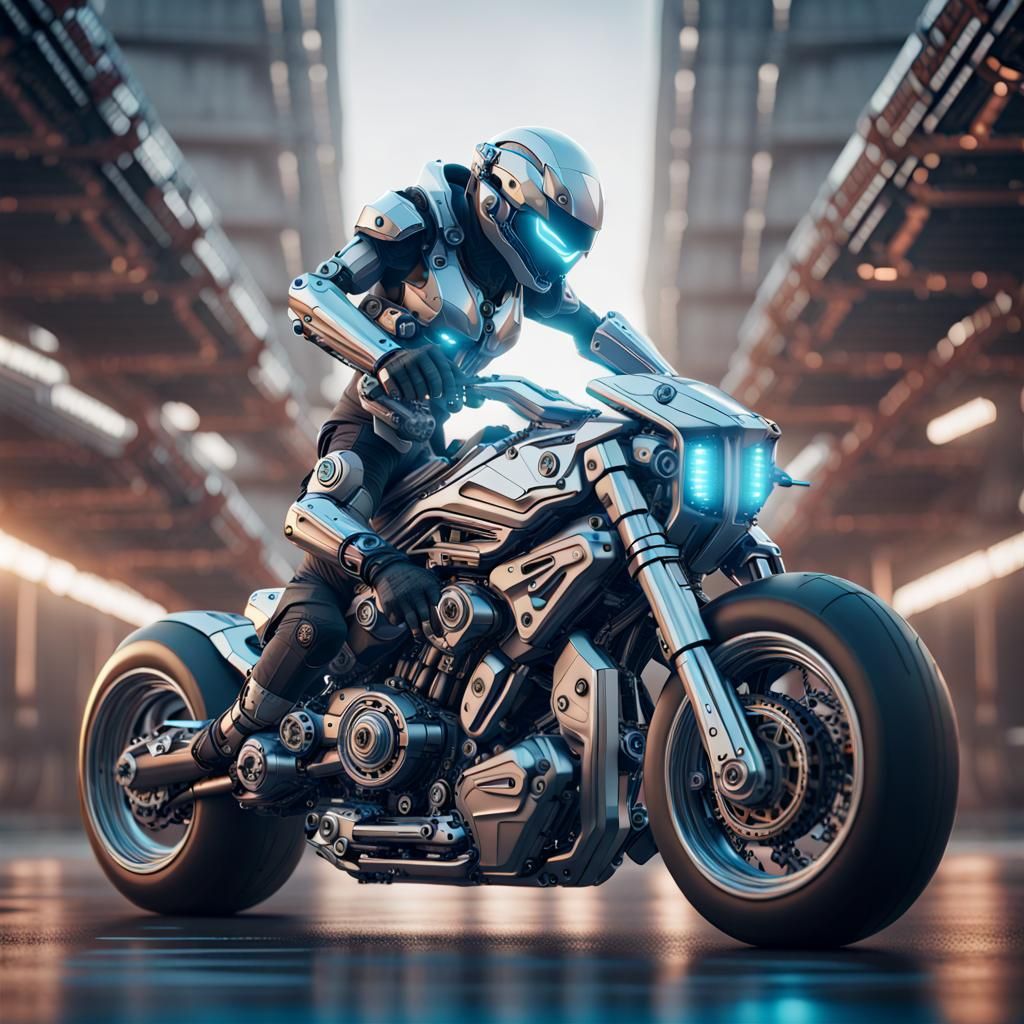 Stitch on Motorcycle: Sci-Fi Cinematic Render