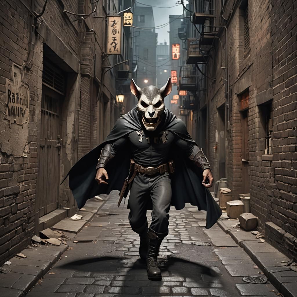 Hyperrealistic RatMan in Gritty Alleyway
