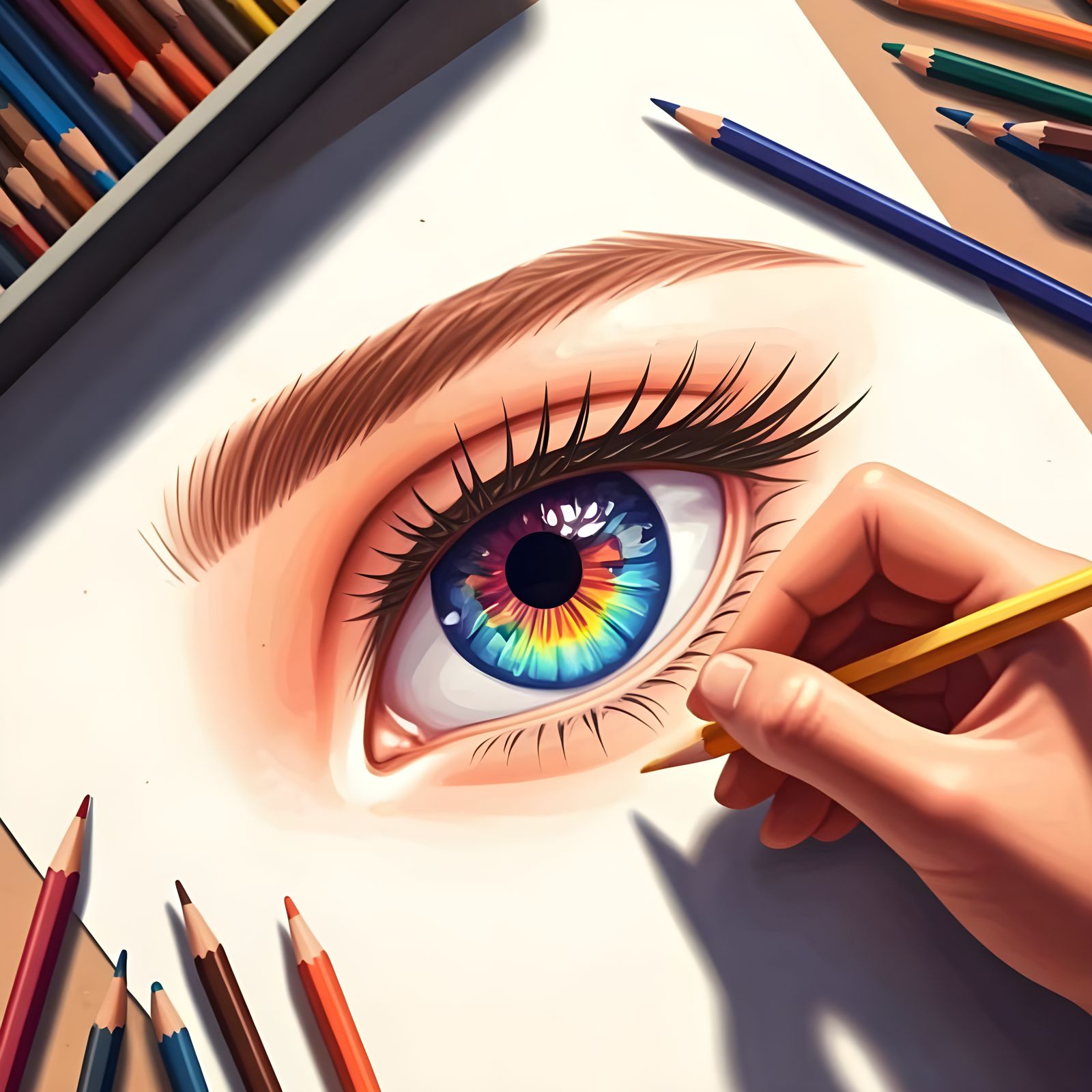 Colorful Anime Eye Drawing on Paper
