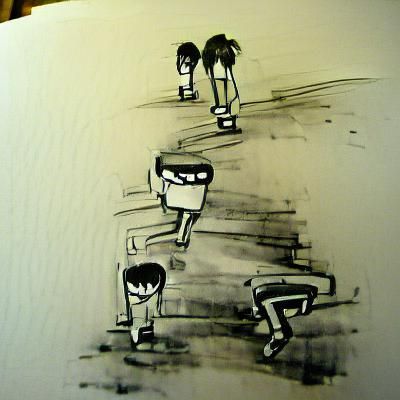 Rowdy Teenagers in Ink Drawing