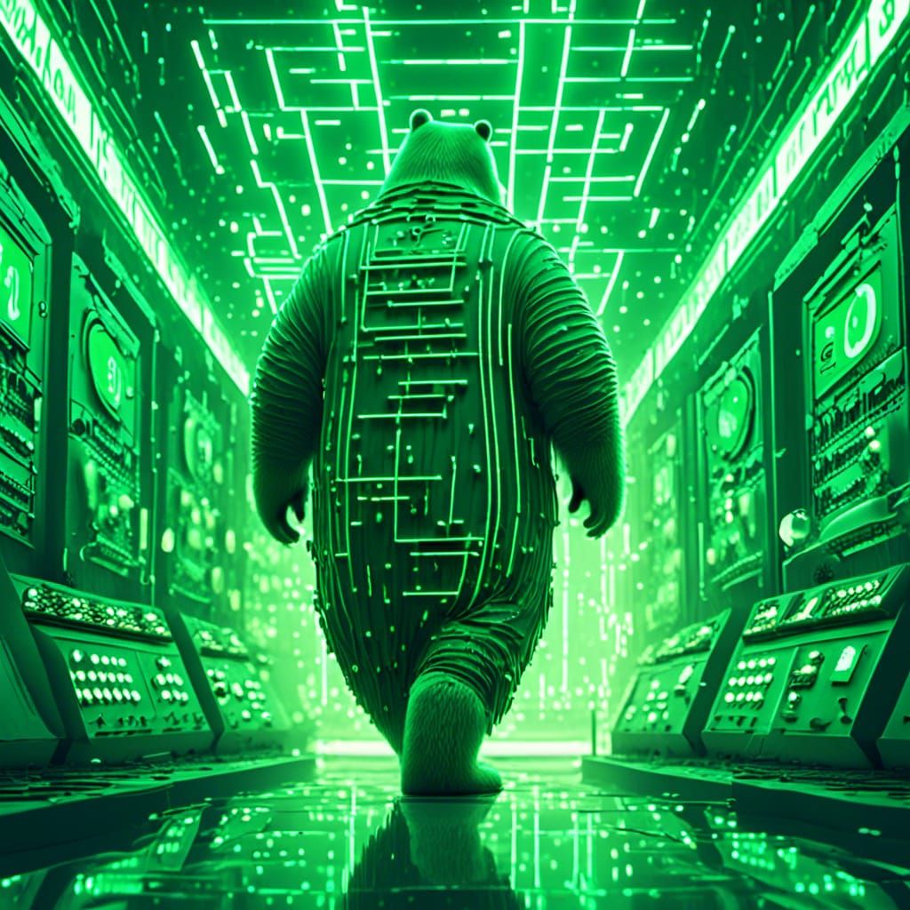 Obese Bear Runs Through Street in Glitch Art