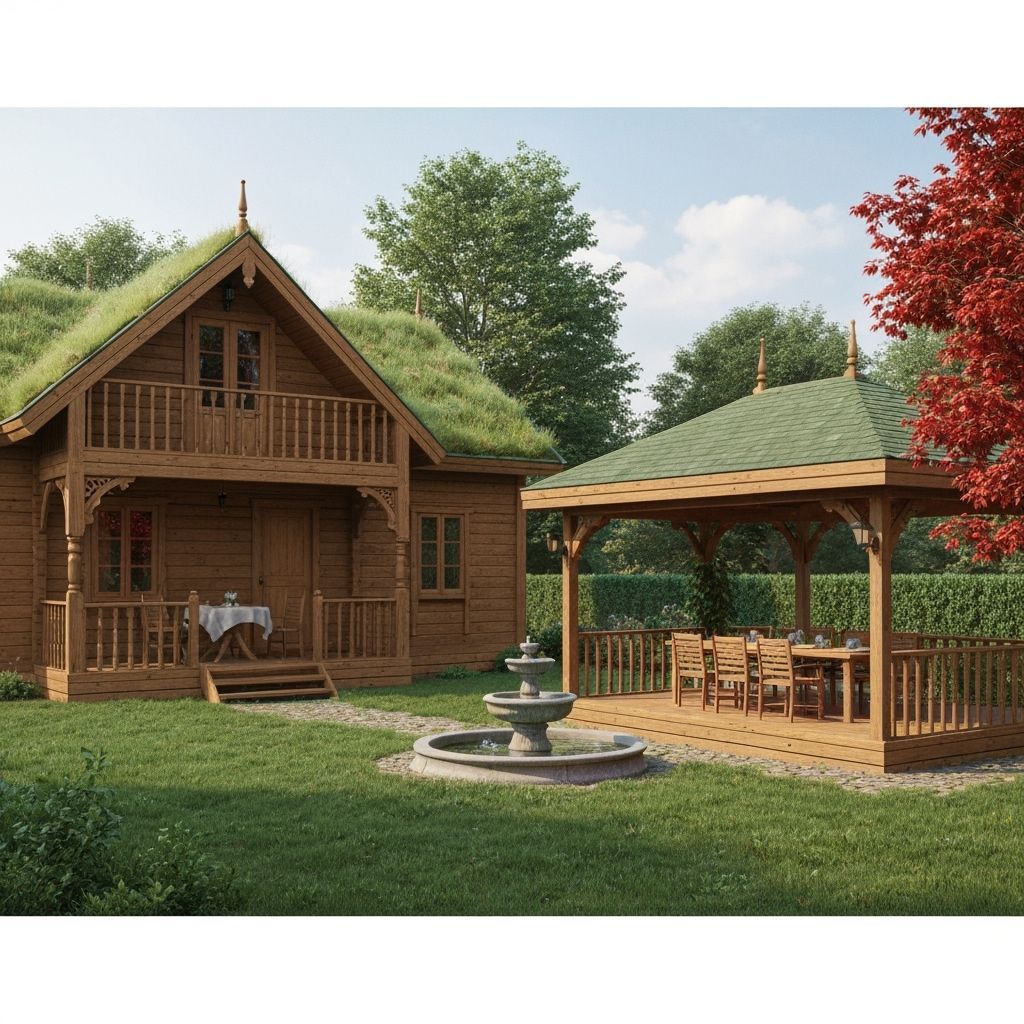 Wooden House with Pavilion in Classical Style