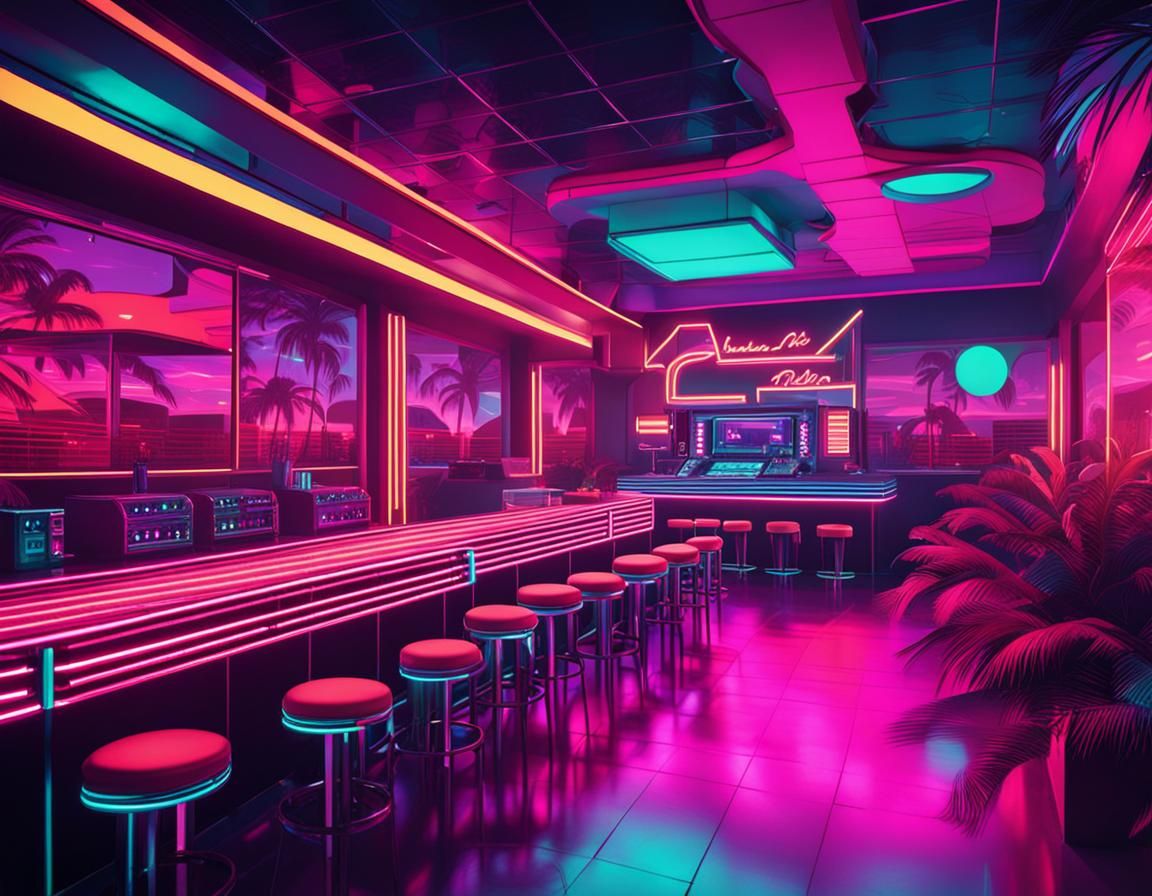 Synthwave Neon Nightclub in 1980s Miami