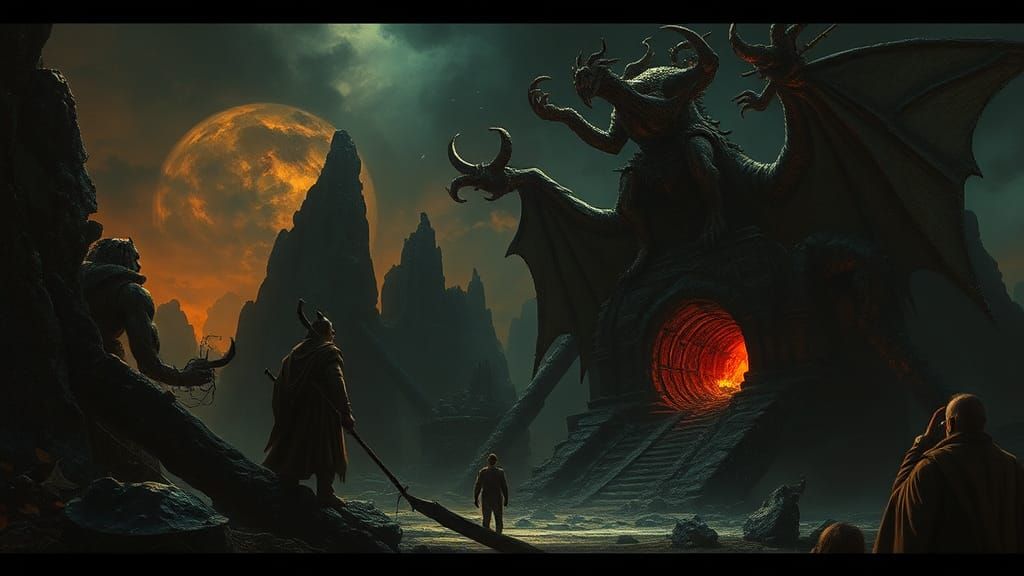 Dramatic Dark Fantasy Art in 1970s Style