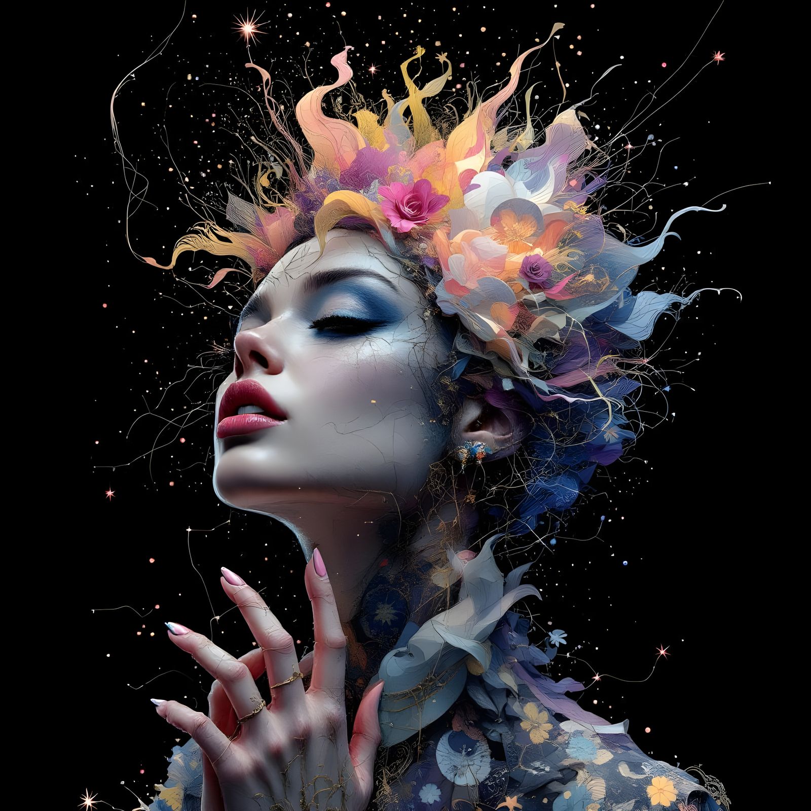 Vibrant Female Figure in Glitch Art Style