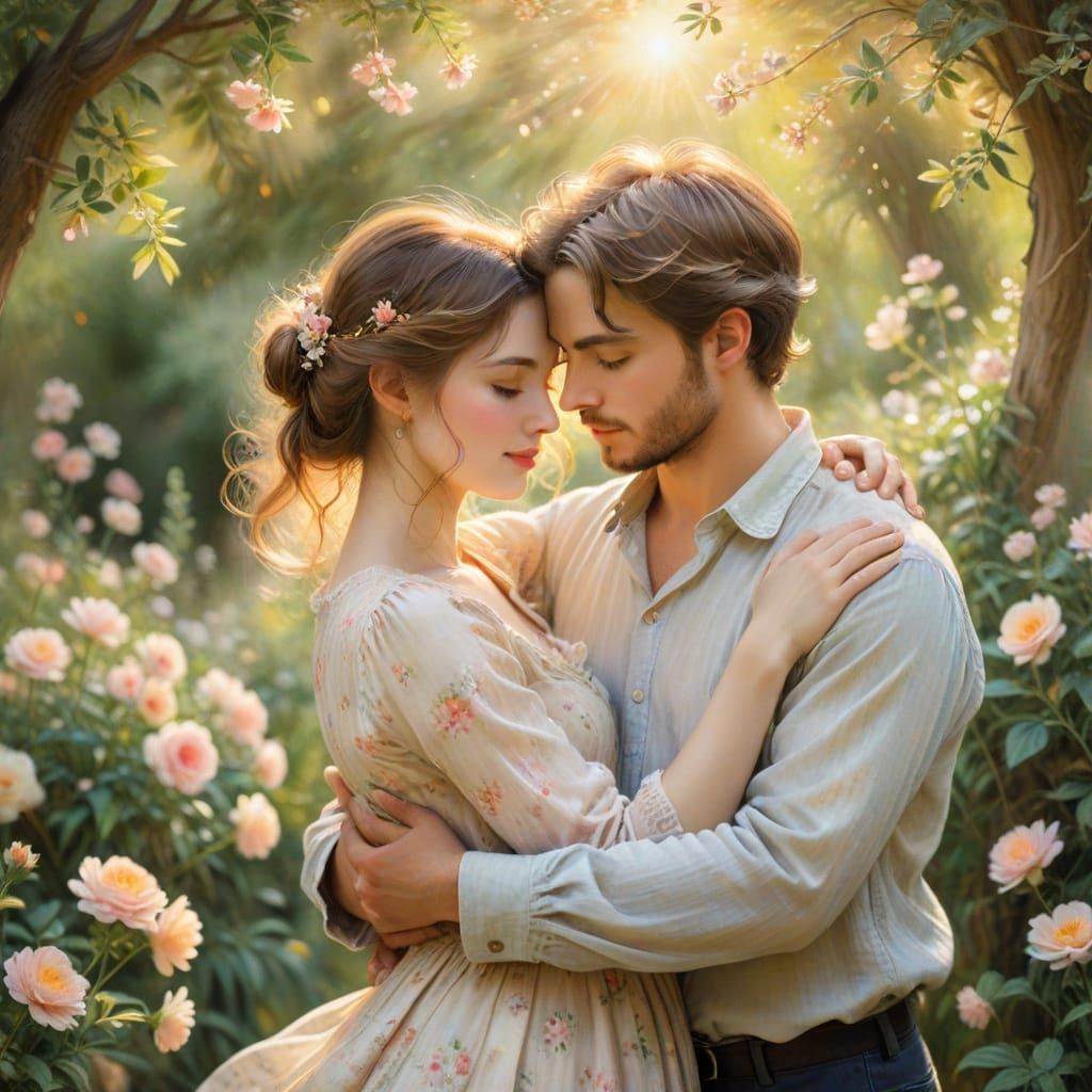 Ethereal Garden Romance in Impressionist Style