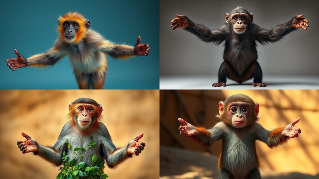 Majestic Monkey Spreads Arms Wide in a Simple, Realistic Lan...