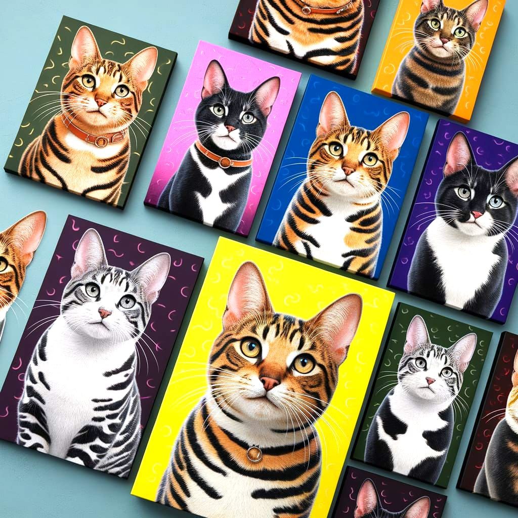 Eclectic Cat Art: Multiple Paintings Showcase