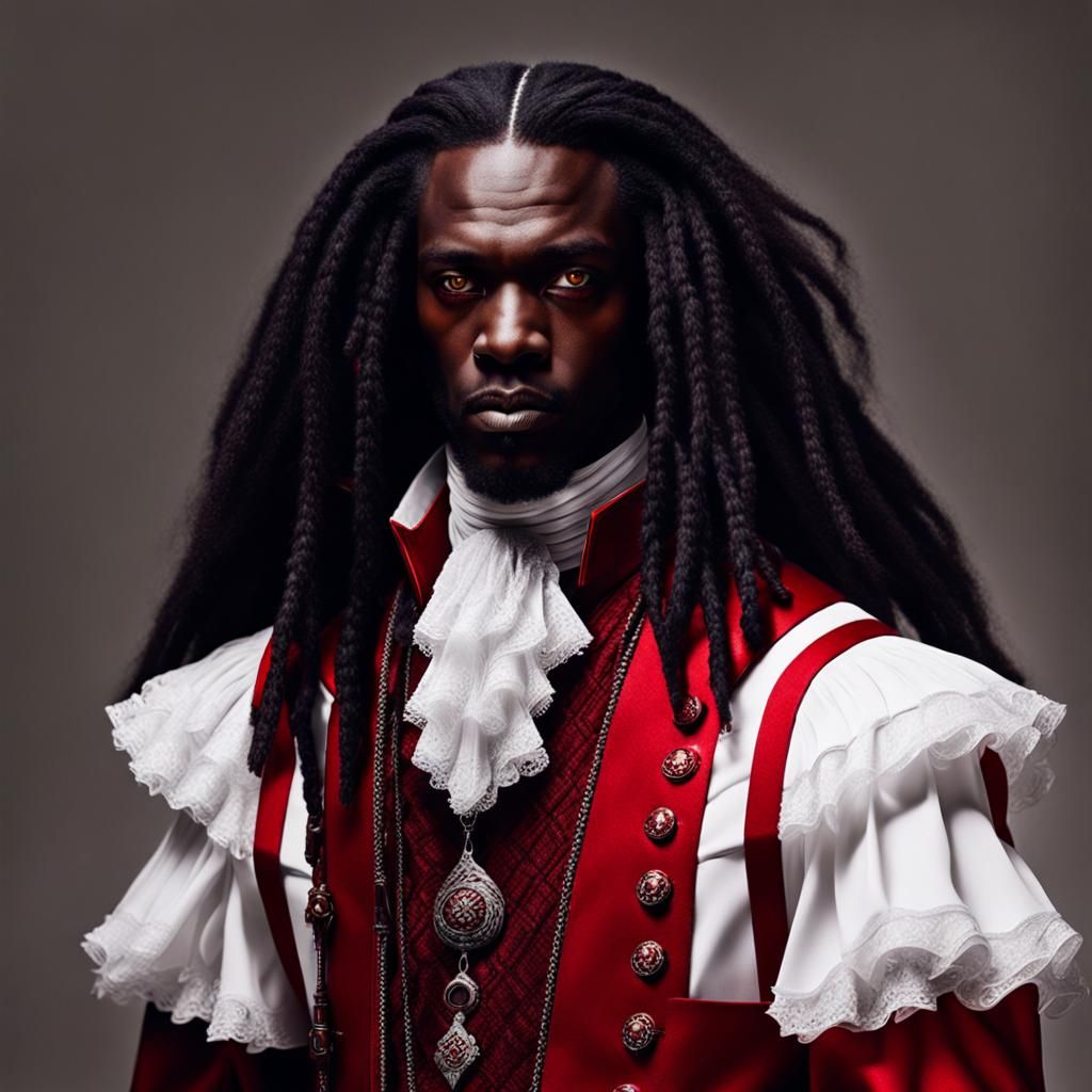 Gothic Aristocrat with Red Eyes and Dark Skin