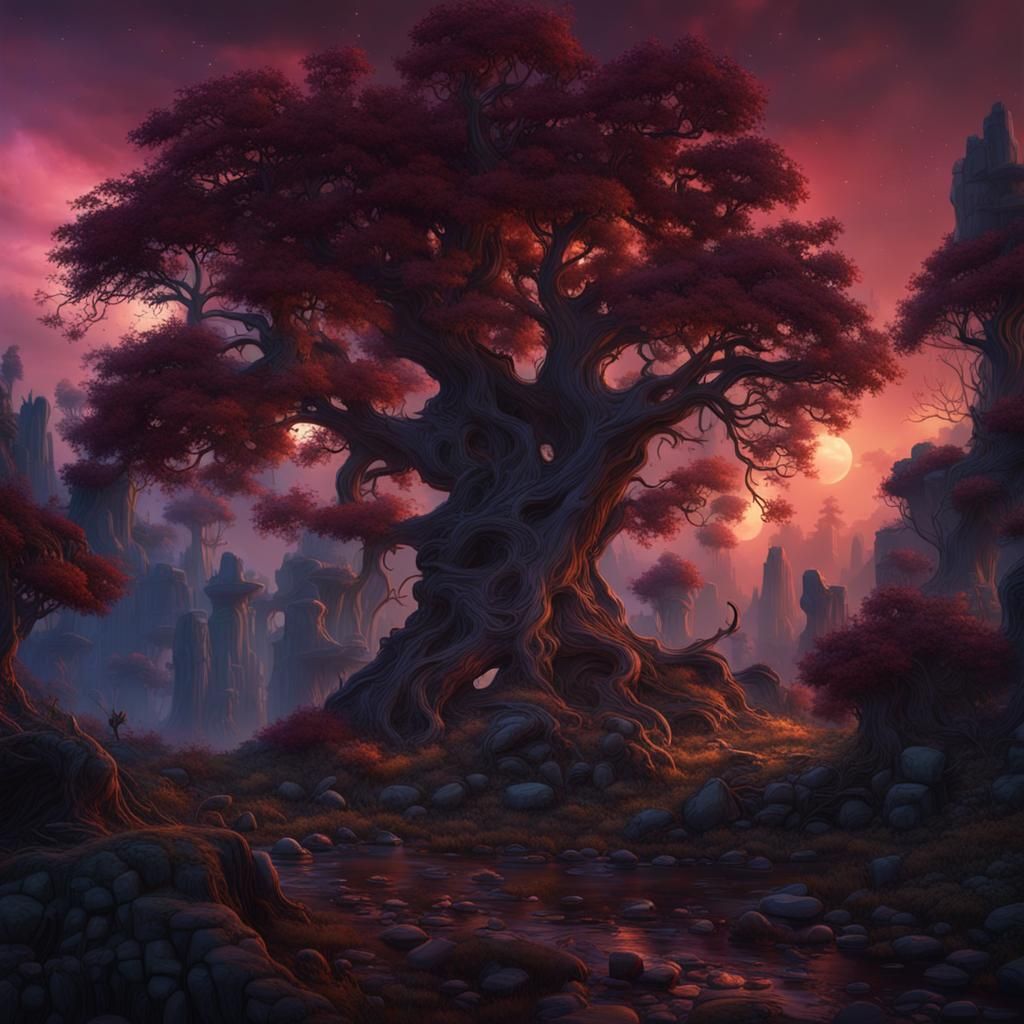 Dark Night Landscape in Detailed Matte Painting Style