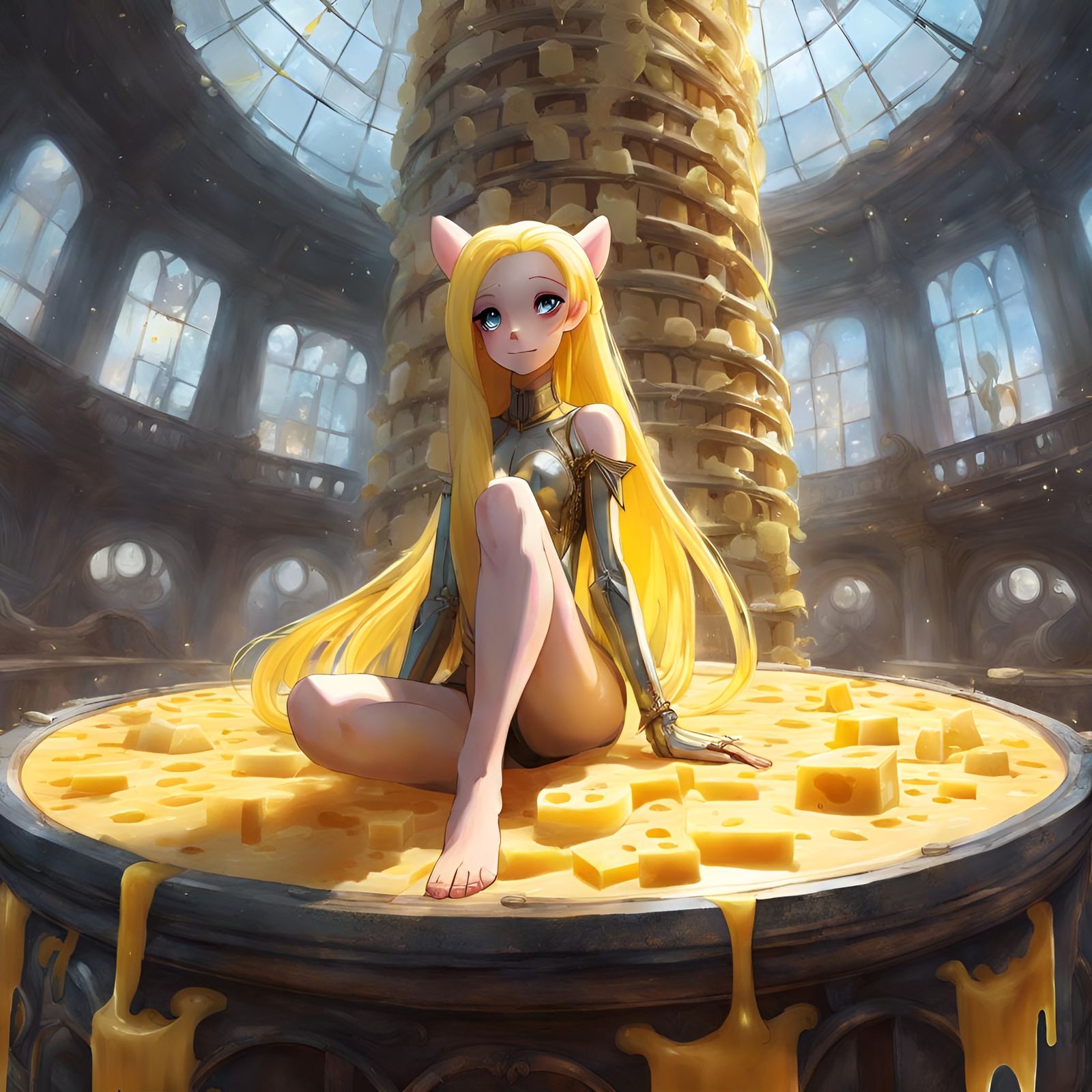 Fluttershy on Cheese Tower: Fantasy Art