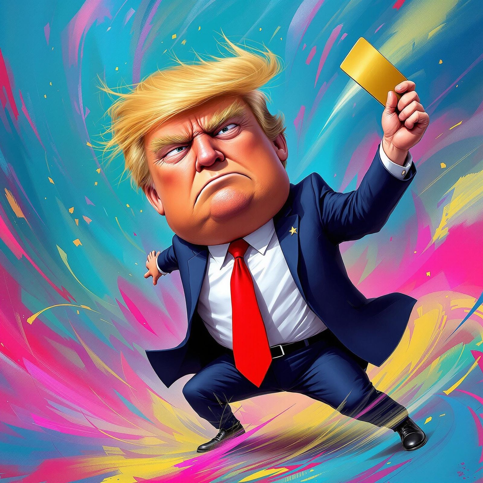Exaggerated Donald Trump Caricature in Vibrant Colors
