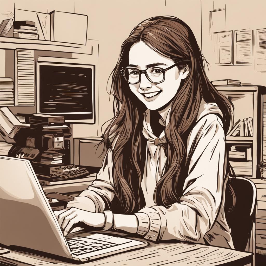 Surprised Woman with Glasses Looking at Computer