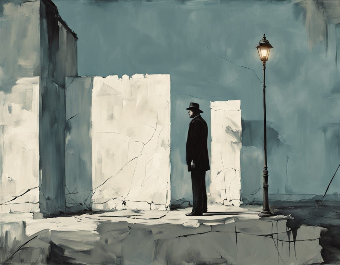 Defeated Figure in Desolate Room, Abstract Expressionist Sty...