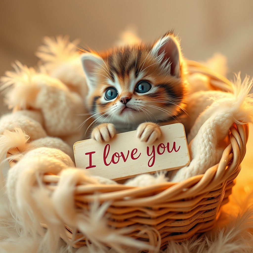 Adorable Kitten with 'I Love You' Sign