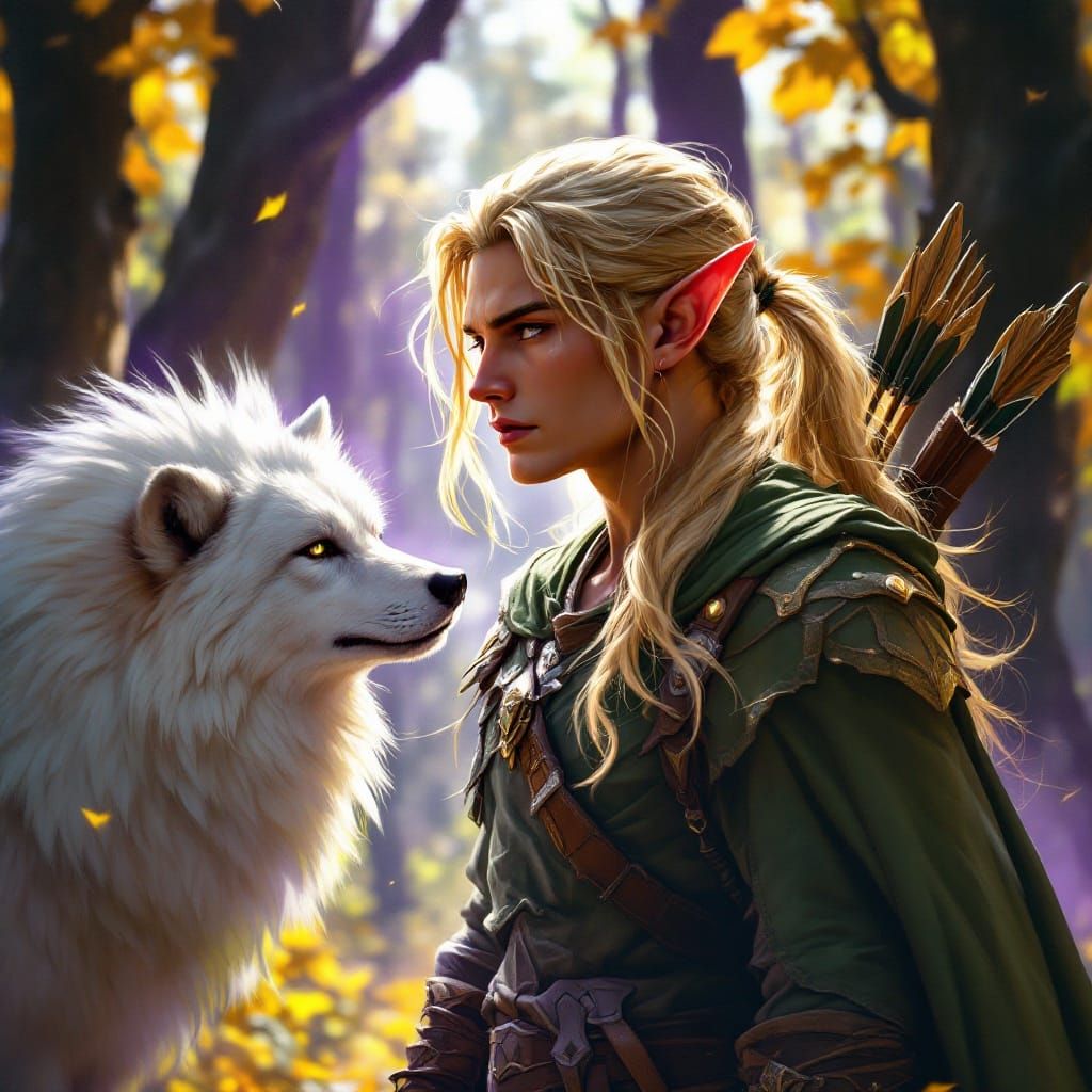 Elegant Elf Ranger in Vibrant Forest Landscape