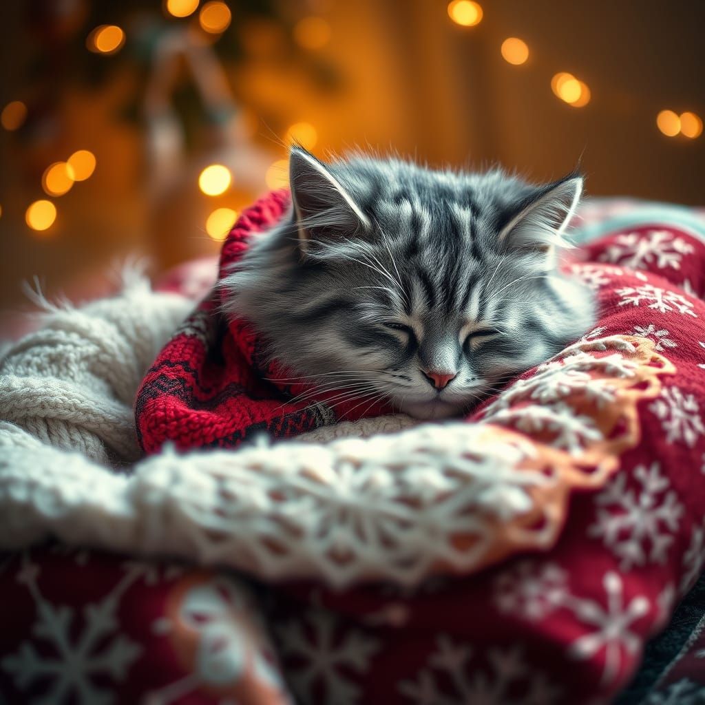 Cozy Christmas Cat in Winter Wonderland