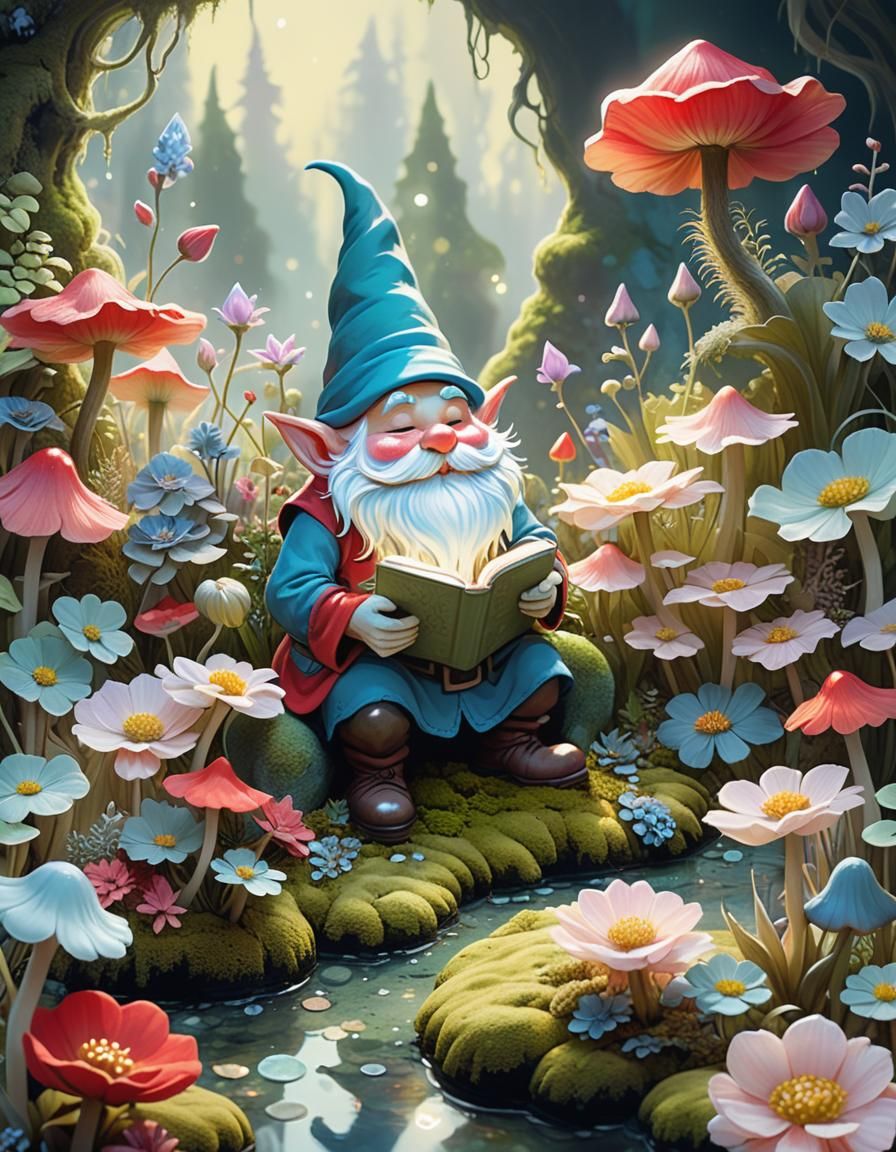 Pastel Gnome in Magical Garden Illustration