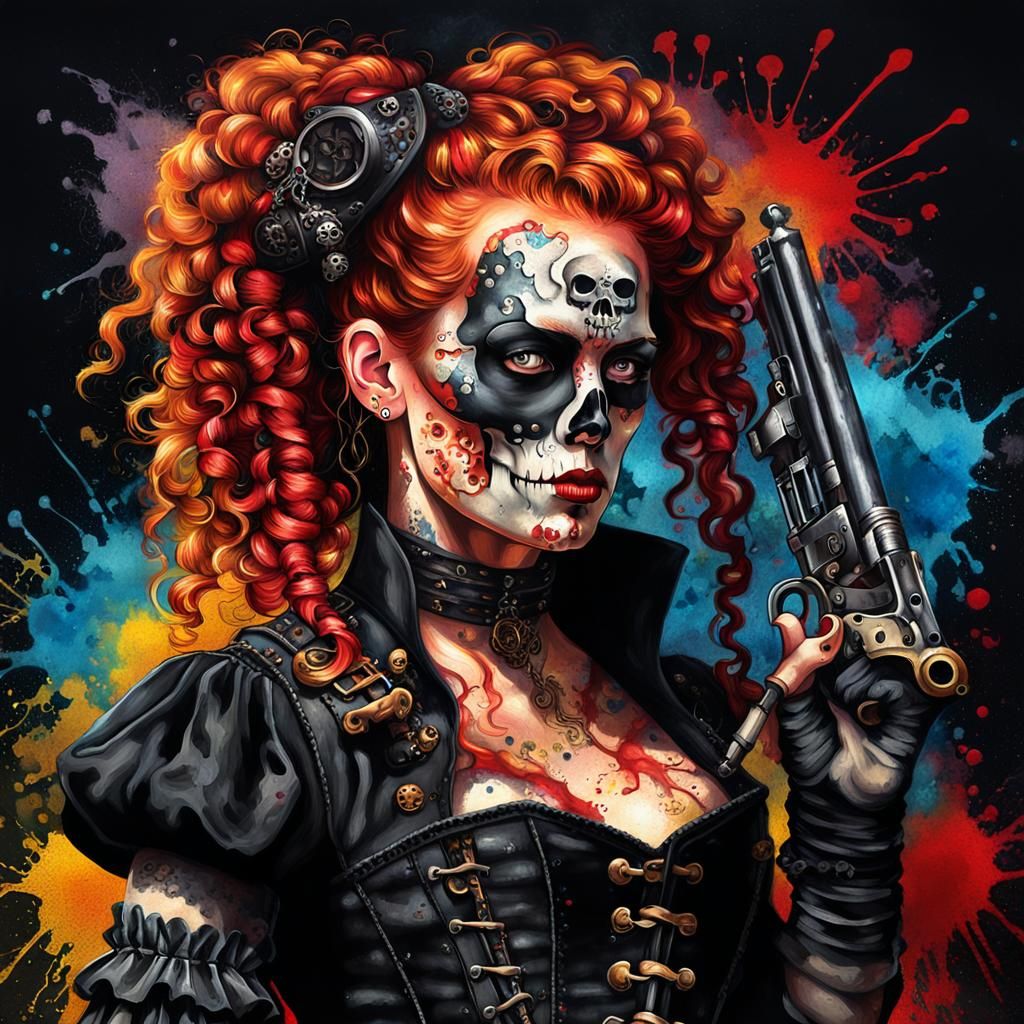 Steampunk Pirate Woman Portrait in Fauvist Street Art