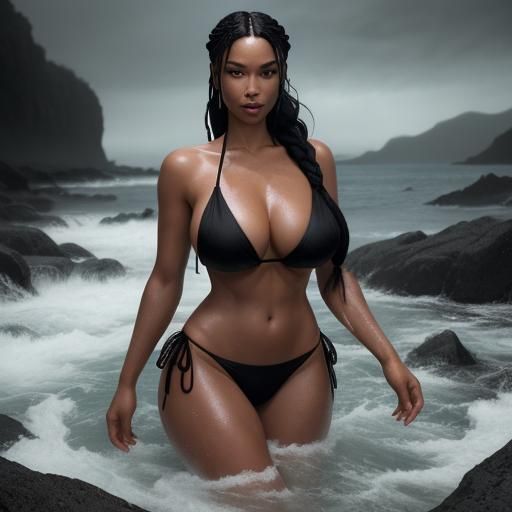 Beautiful Woman with Braided Hair Taking a Bath