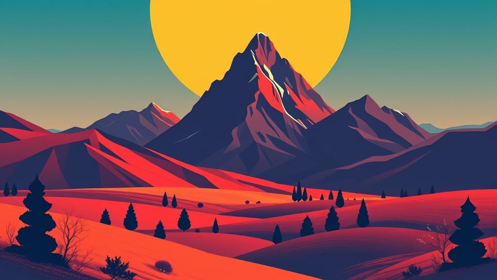 Retro Landscape Pop Art Layout in Triadic Colors