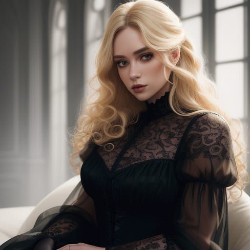 Elegant Woman in Luxe Black Dress with Intricate Lace