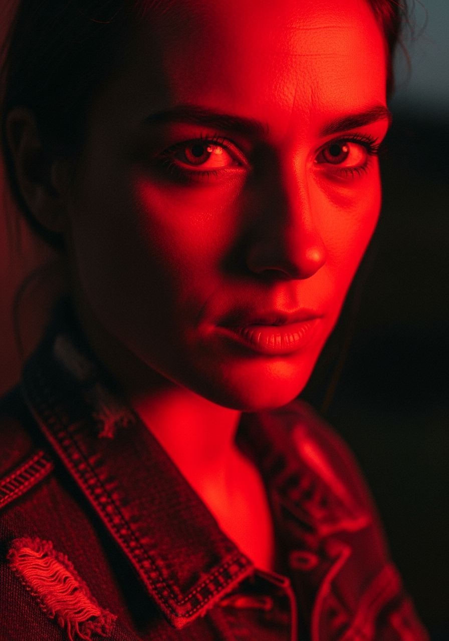 Dramatic Portrait of a Woman in Fiery Red Light