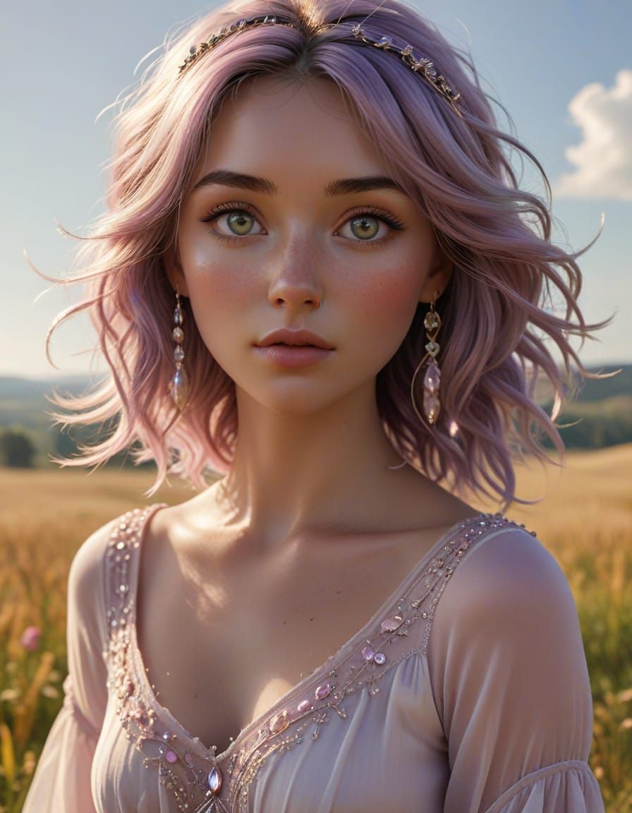 Beautiful Maiden with Lavender Eyes in Tuscany