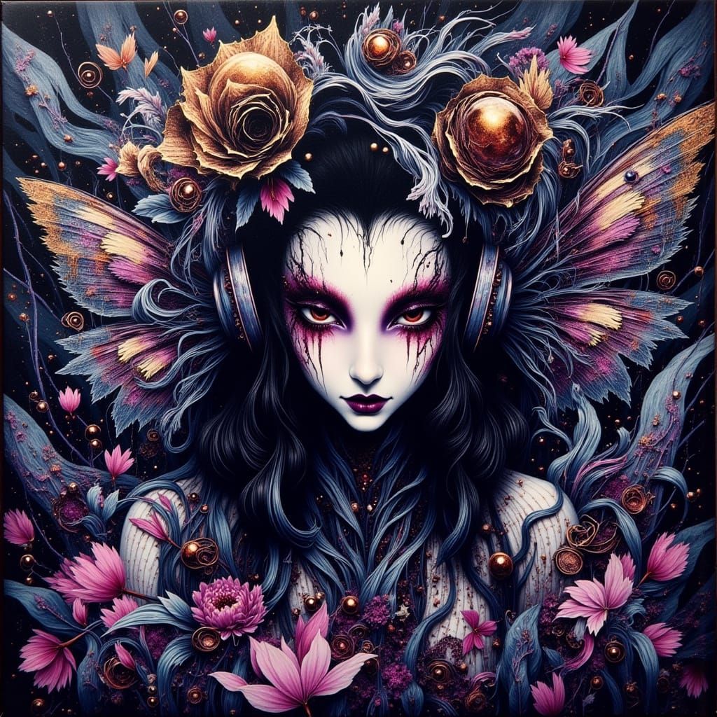 Eldritch Fairy in 80s Anime Zentangle Style