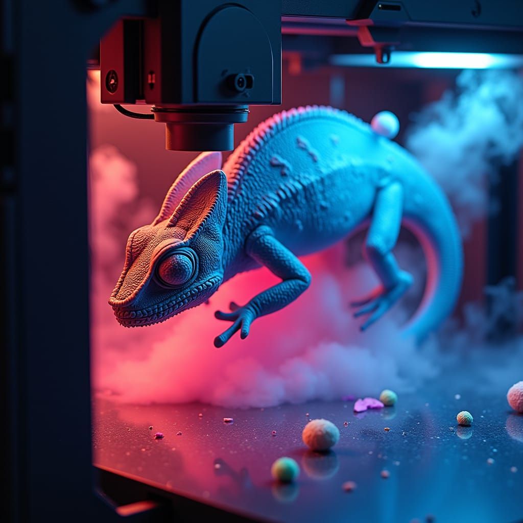 Chameleon Emerges from 3D Printer in Sci-Fi Style