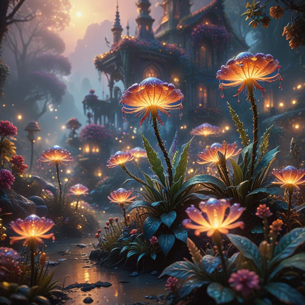 Whimsical Alien Blooms in Mystical Paradise