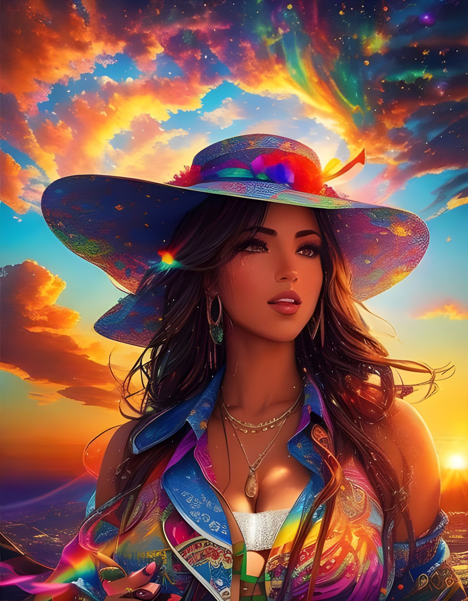 Mosaic Portrait of a Woman with Firework Hat