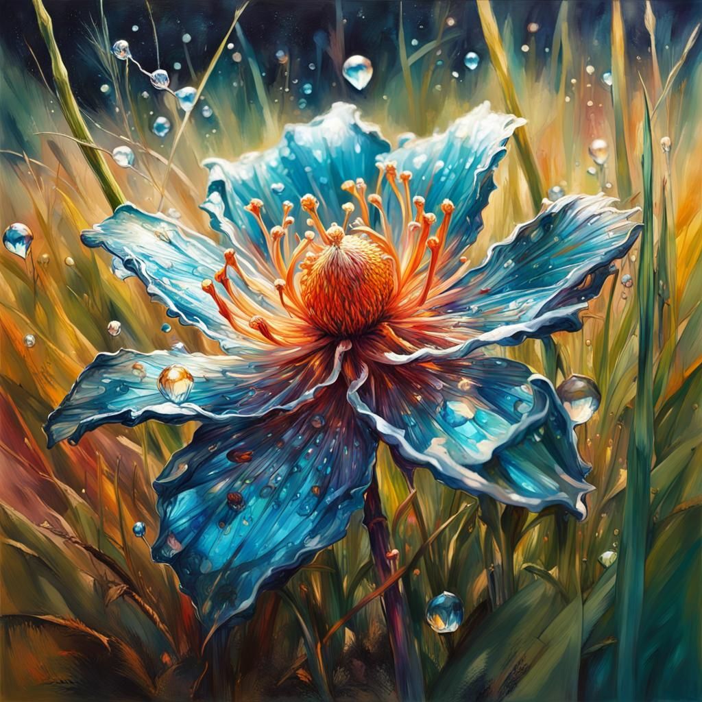 Crystal Flower in Impressionistic Impasto Style